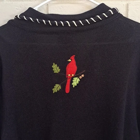 Breckenridge Black Embroidered Red Cardinal Zip Up Sweater. Size XL - Picture 8 of 10
